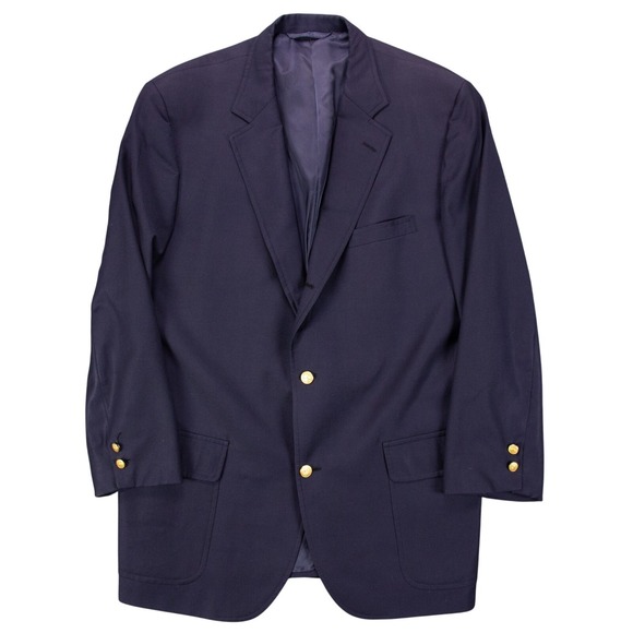 Brooks Brothers Mens 44L Navy Blue Wool Gold Button Blazer Sport Coat